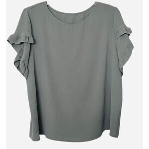 SHEIN CURVE SHORT RUFFLED SLEEVE ROUND NECK BLOUSE, WOMENS, 3XL, MED. GREY